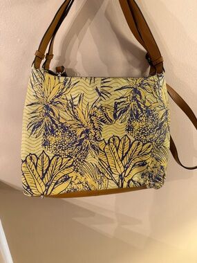Vince Camuto Tania Convertible Leather Tote ~Tropical Yellow/Purple NWOT w/dusty